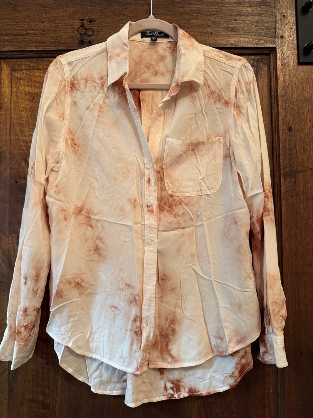 Velvet Heart White and Rust-Tone Tie Dye Button Down Shirt